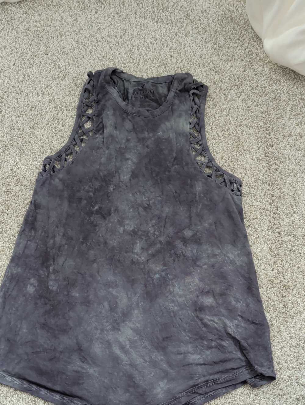 American Eagle Outfitters Charcoal Tie-Dye Lace-Up Tank Top